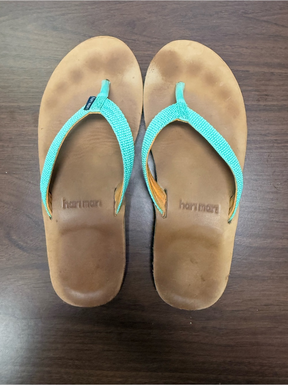 Hari Mari Women’s Aqua Nylon Strap Leather Flip Flop Sandals